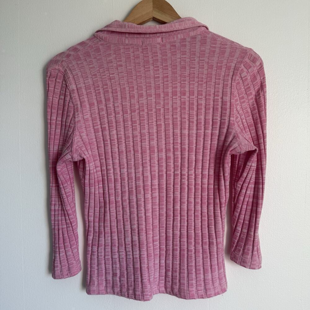 Vtg Y2K LEI Collared Shirt Pink Ribbed Coquette M Bella Swan Preppy Indie Sleaze - Picture 7 of 10